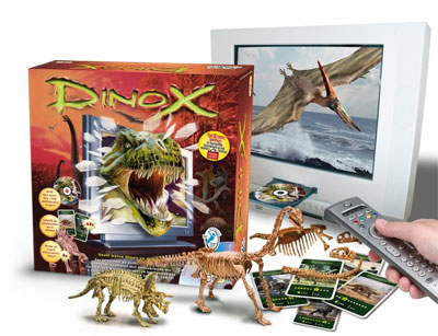 Dinox - spel waarin dino's via een DVD, bouwstukken en speelkaarten tot leven komen!